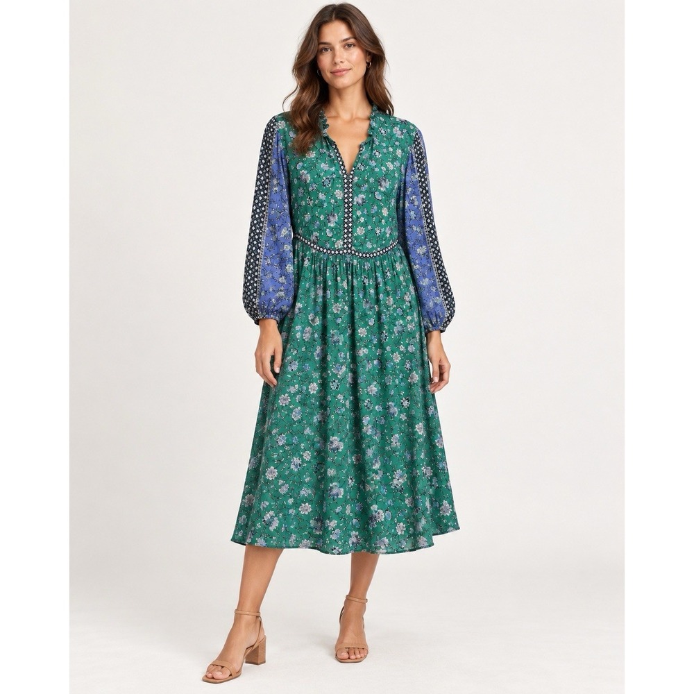 J Jill Boho romantic Floral mixed print Cottagecore Dress midi xl peasant gypsy